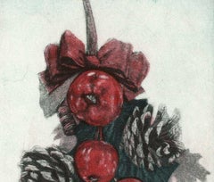 Christmas Pine Cones, festive printed image has the feel of a watercolor wash.