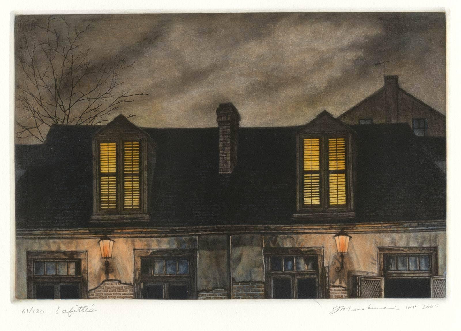 Lafitte's Blacksmith House (a bar named for a pirate on Bourbon St, New Orleans) - Contemporary Print by Frederick Mershimer