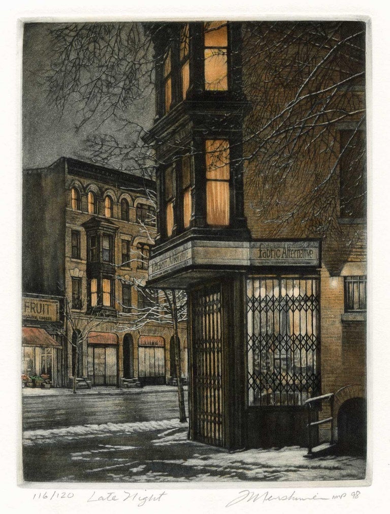 Late Night (Where Berkeley Place meets Seventh Avenue in Brooklyn's Park Slope) - Black Landscape Print by Frederick Mershimer
