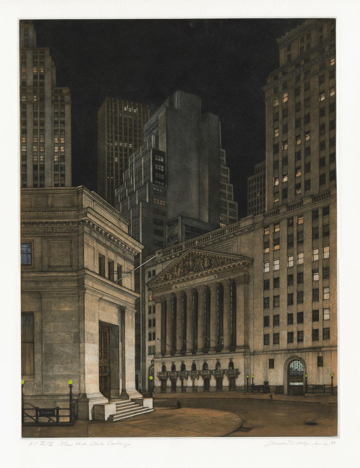 New York Stock Exchange (Symbolic icon of Wall St.'s vast power and wealth) - Print by Frederick Mershimer
