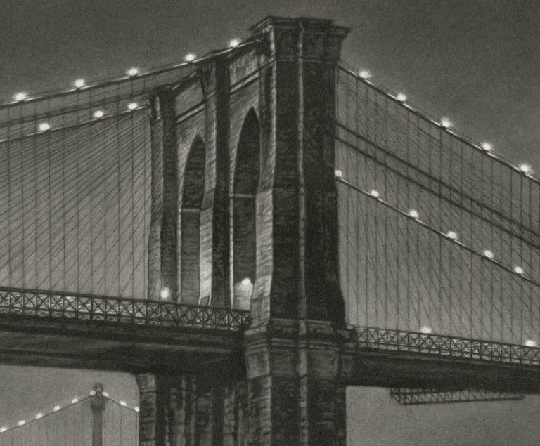 Pylon (Brooklyn Bridge from Manhattan side of East River near South St. Seaport) - Contemporary Print by Frederick Mershimer