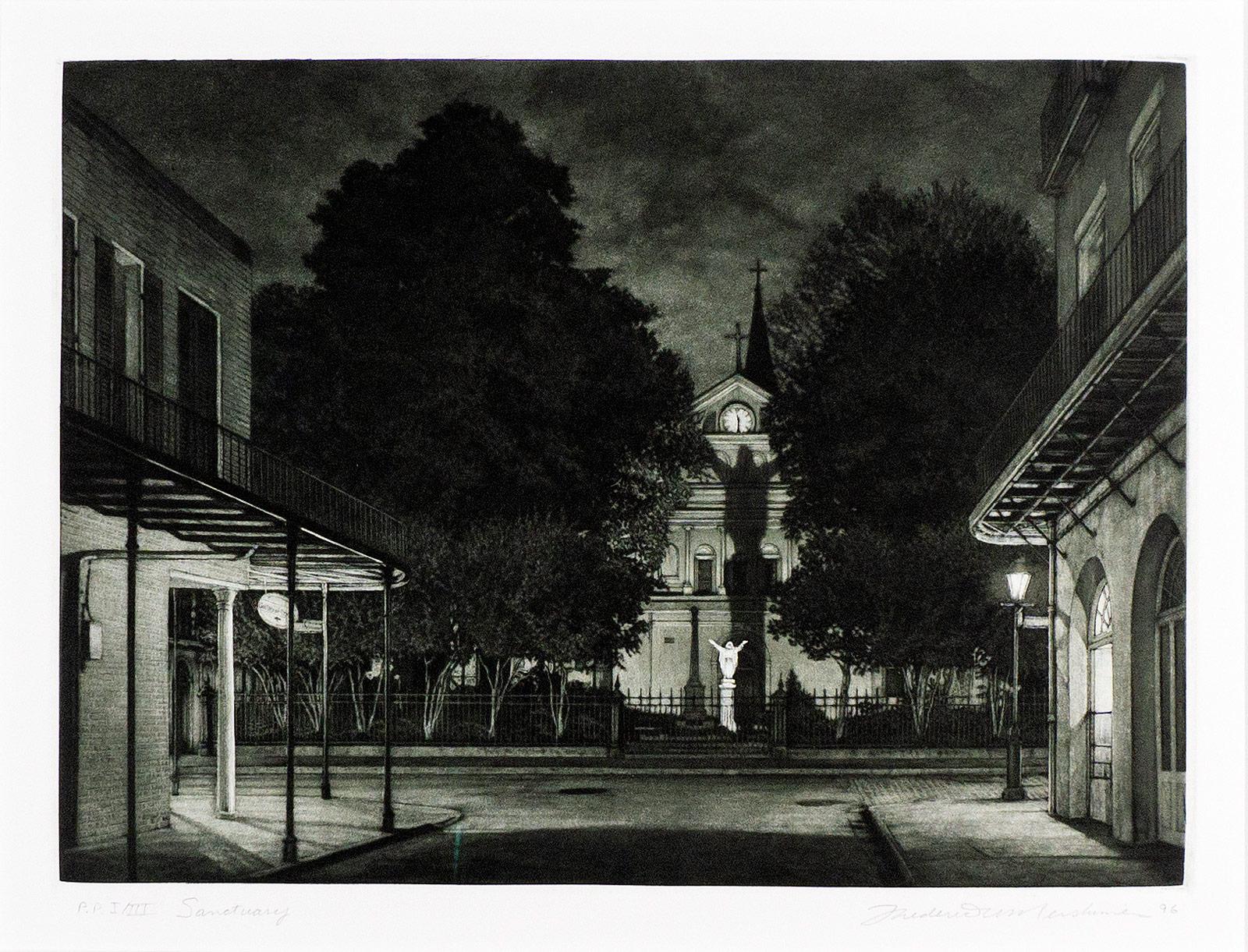 Sanctuary (St. Anthony's Garden an der Rückseite der St. Louis Kathedrale in der Royal Street) – Print von Frederick Mershimer