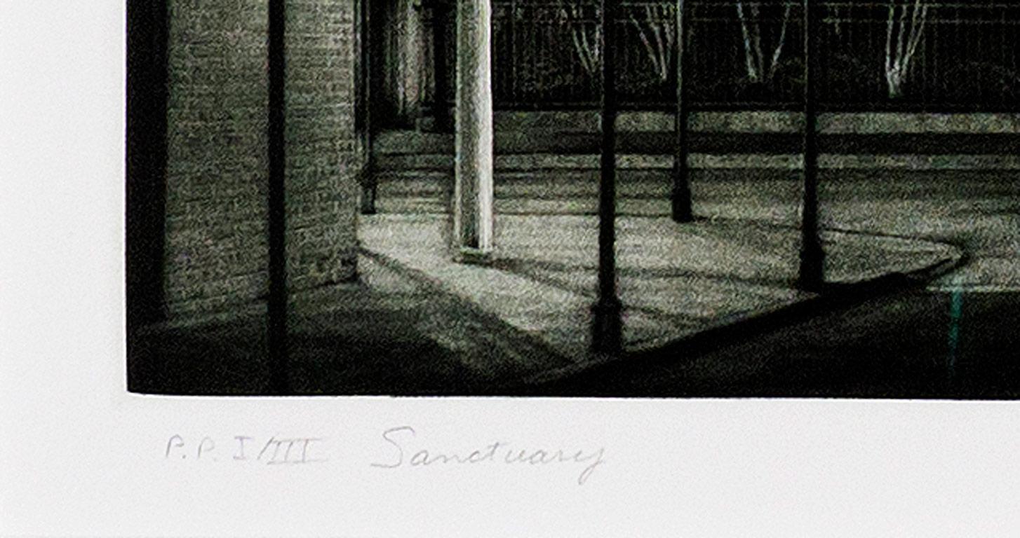 Sanctuary (St. Anthony's Garden at rear of St. Louis Cathedral on Royal Street) - Black Figurative Print by Frederick Mershimer
