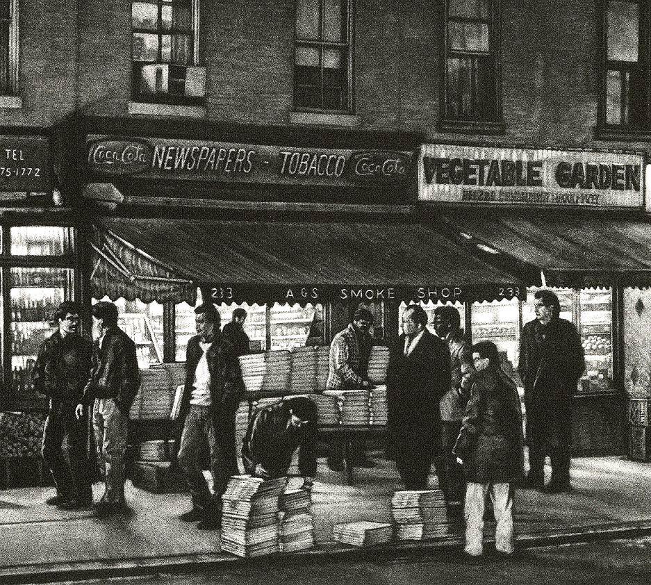 Sunday Times (Seeking The Gray Lady on Bleecker Street in Greenwich Village) - Print by Frederick Mershimer