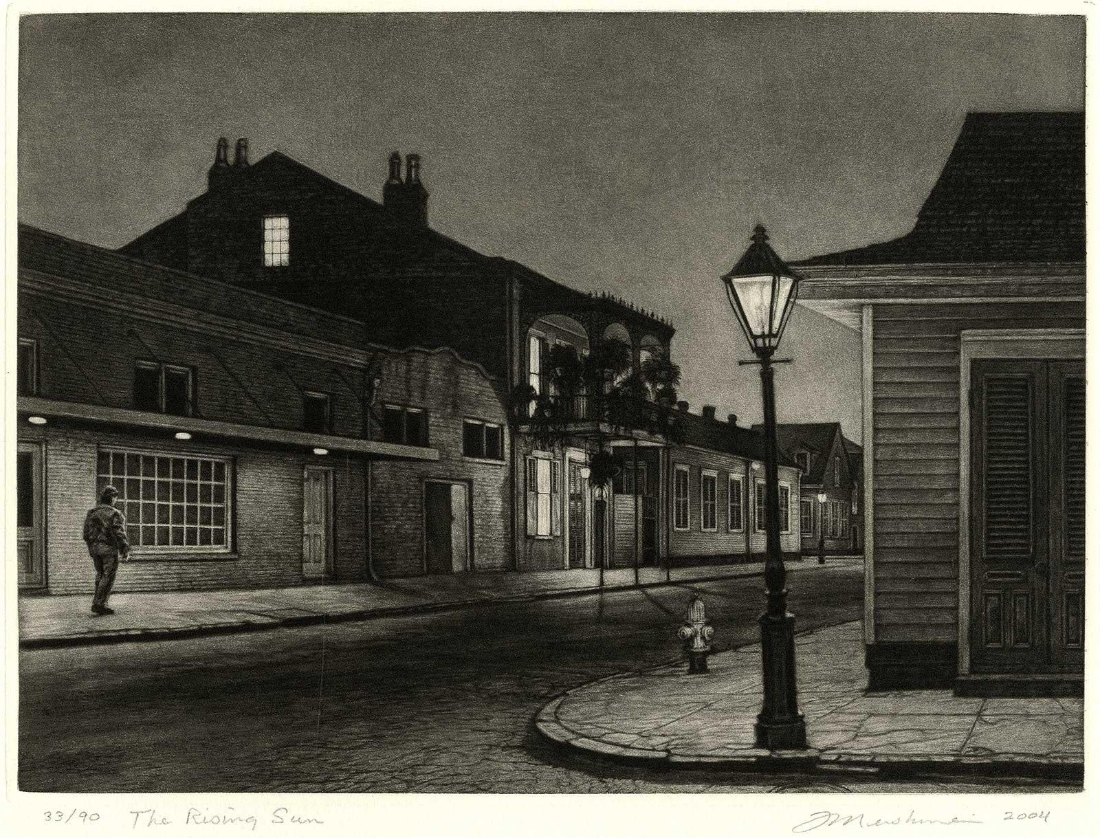 The Rising Sun (Lone man by 700 Burgundy in New Orleans at gay bar, Rawhide) - Print by Frederick Mershimer