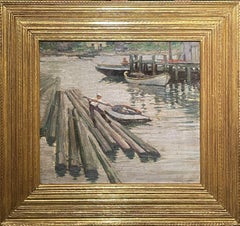 "Low Tide, " Frederic Grant, Boats at the Dock, Chicago Artist
