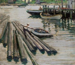 "Low Tide, " Frederic Grant, Boats at the Dock, Chicago Artist