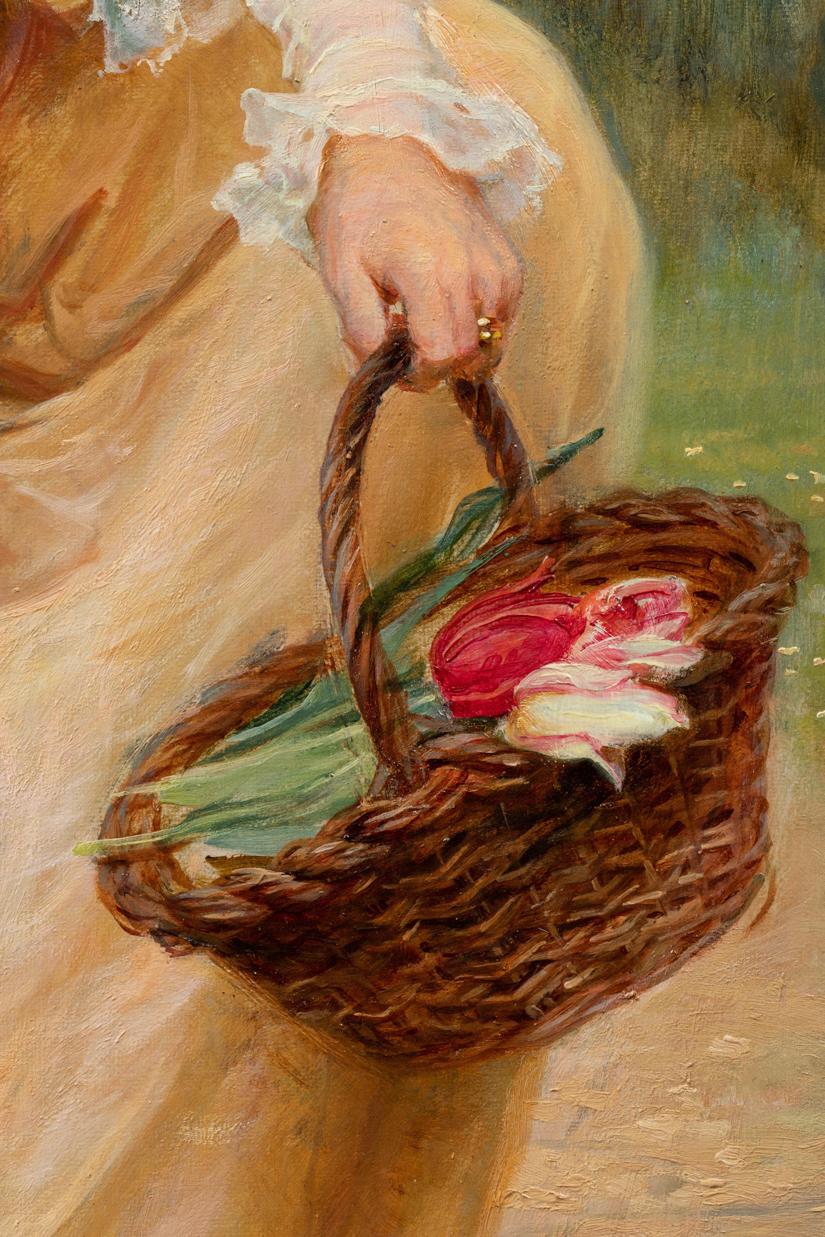 20th Century Frederick Morgan Picking Tulips, 19th Century Painting For Sale