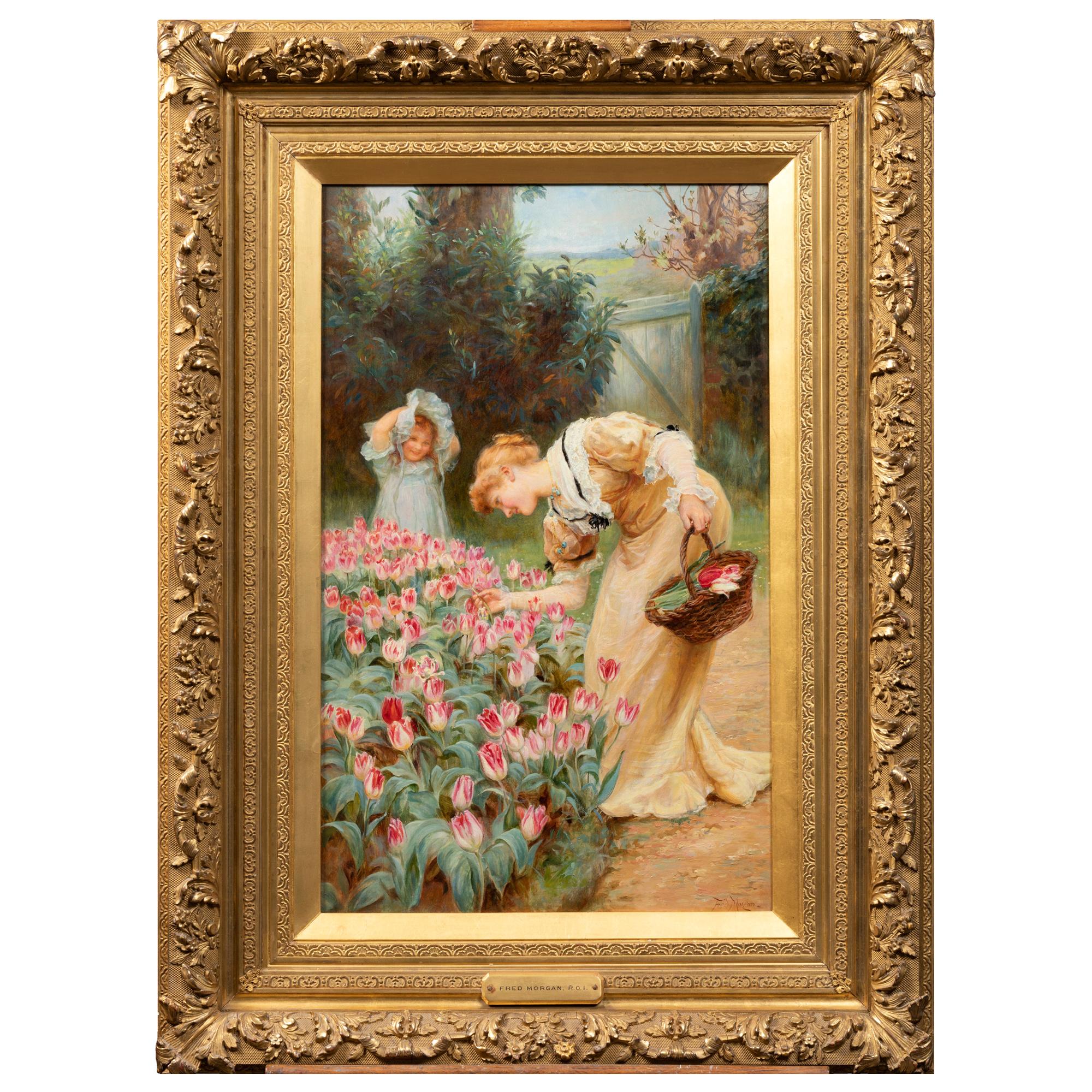 Frederick Morgan Picking Tulips, 19th Century Painting For Sale