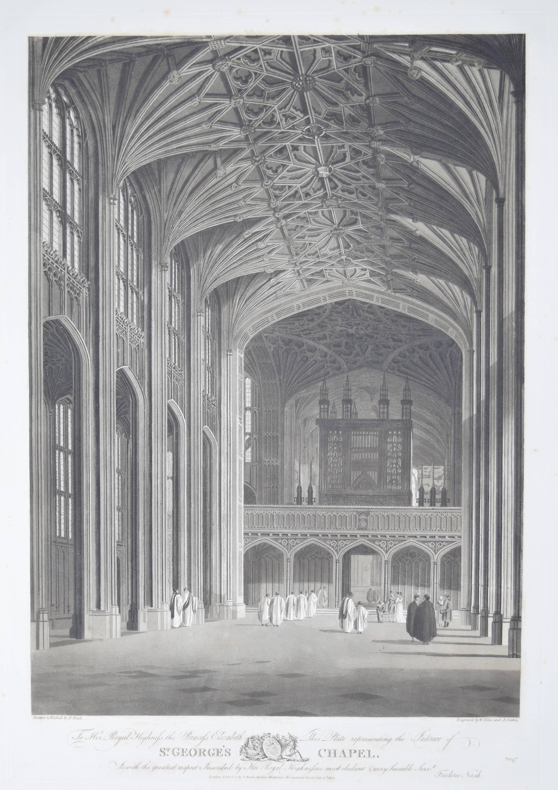 Landscape Print de Frederick Nash - Grabado de 1804 de la Capilla de San Jorge del Castillo de Windsor