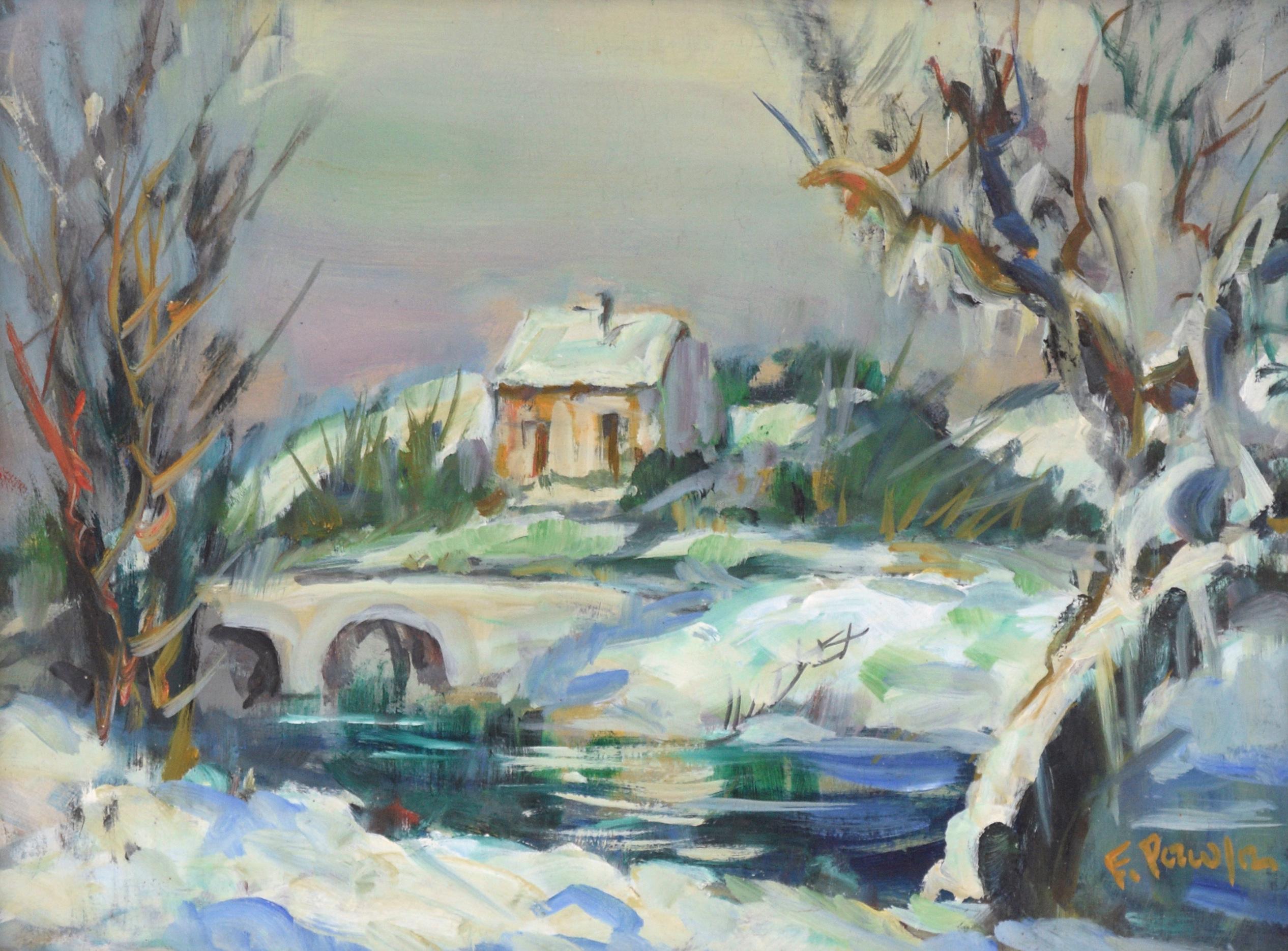 Country Home in the Snow - Landscape - Painting by Frederick Pawla