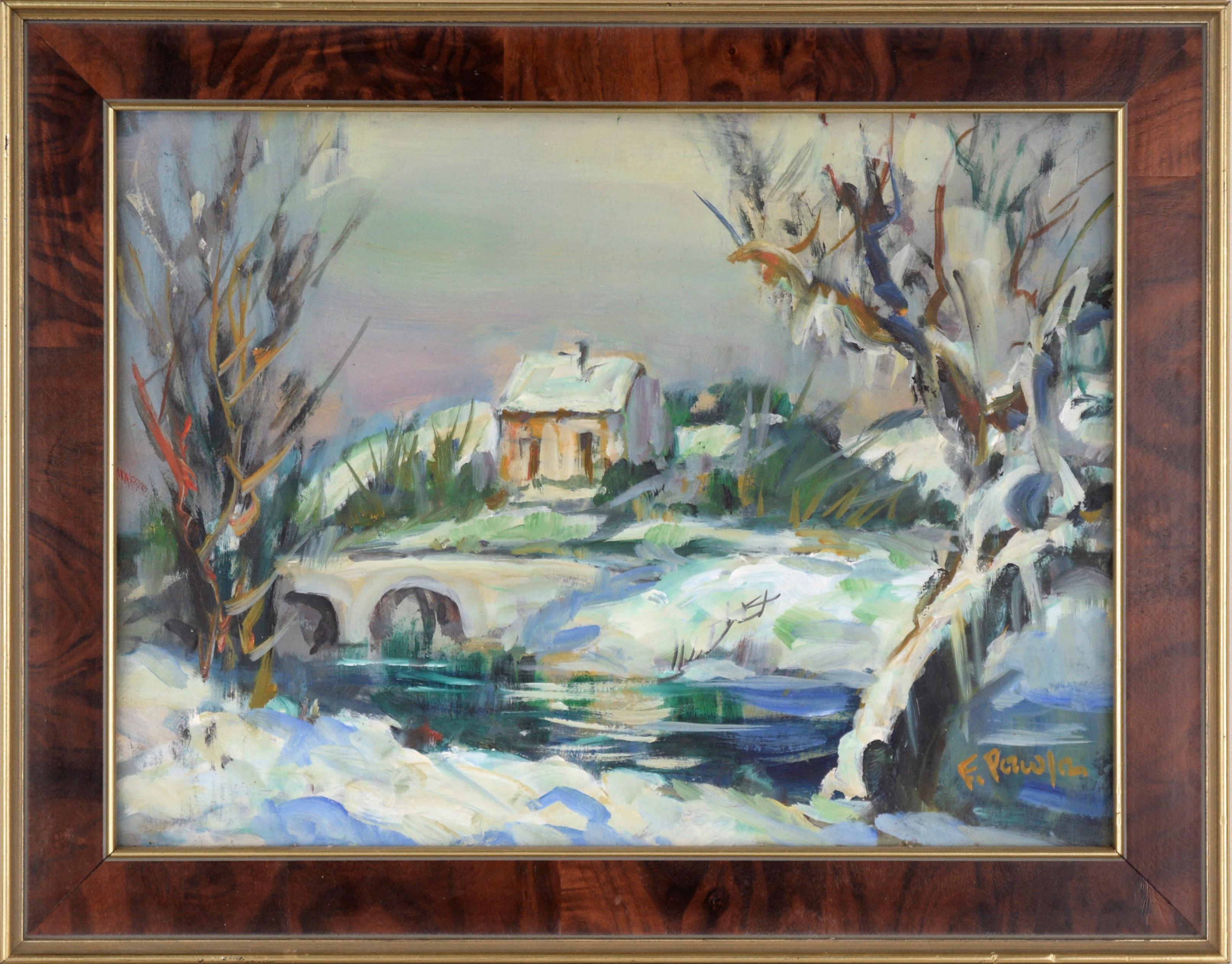 Frederick Pawla Landscape Painting - Country Home in the Snow - Landscape