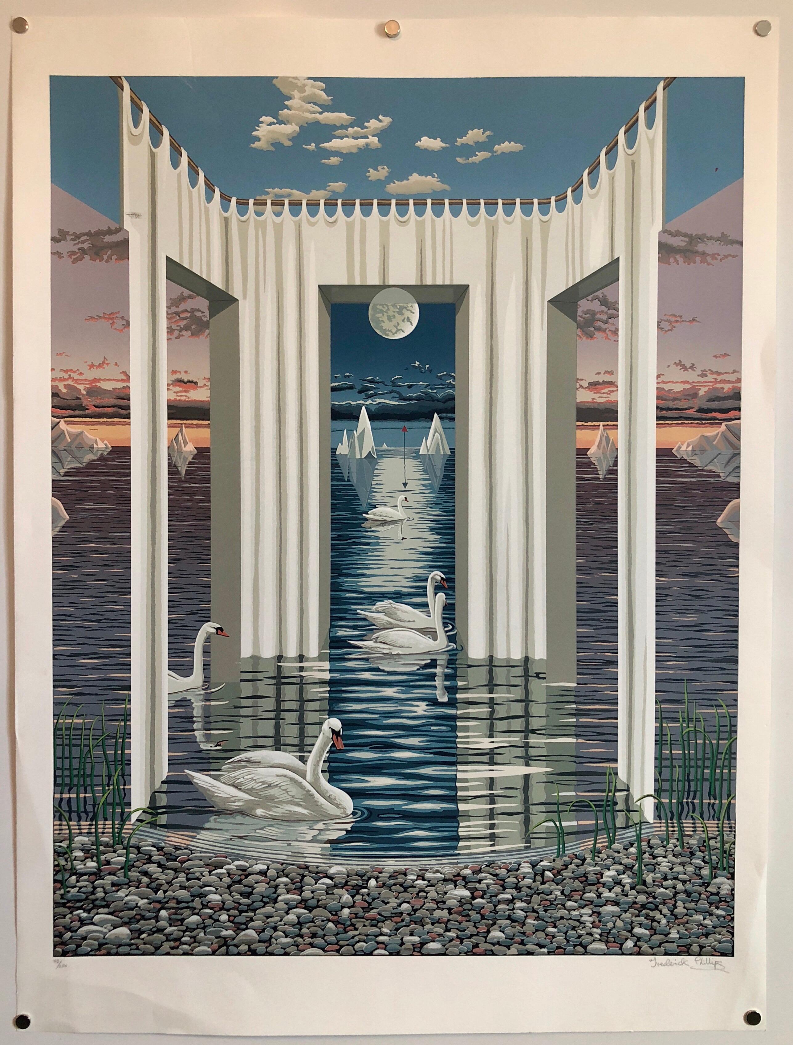 Grande foto surrealista realista serigrafata Sogni di cigno in vendita 1