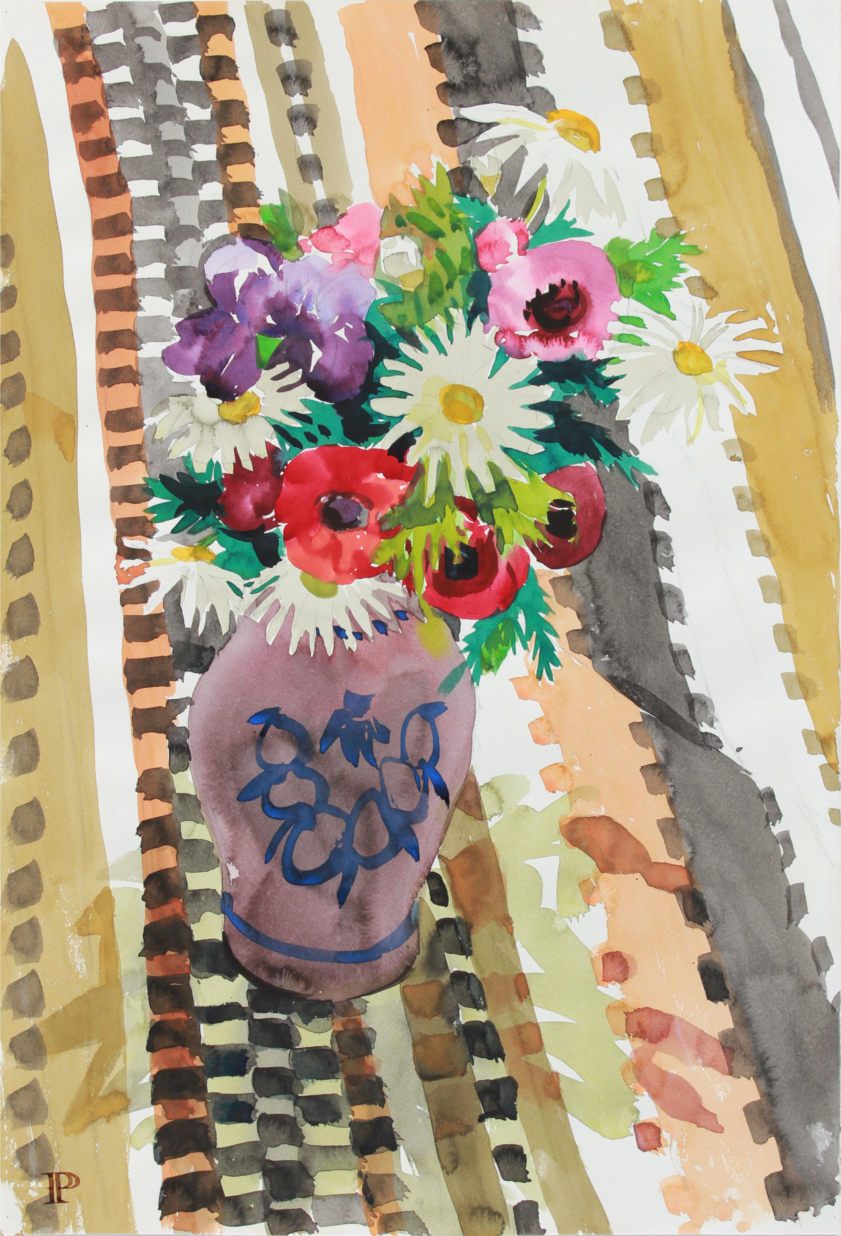 Frederick Pomeroy Still-Life Painting - "Birthday Bouquet" March 3, 1965 Colorful Still Life Watercolor
