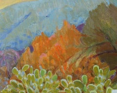 Cactus with Mountain Scene 20th Century Oil Painting