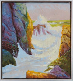 Coastal Rocks & Waves Mid - Late 20th Century Oil Painting