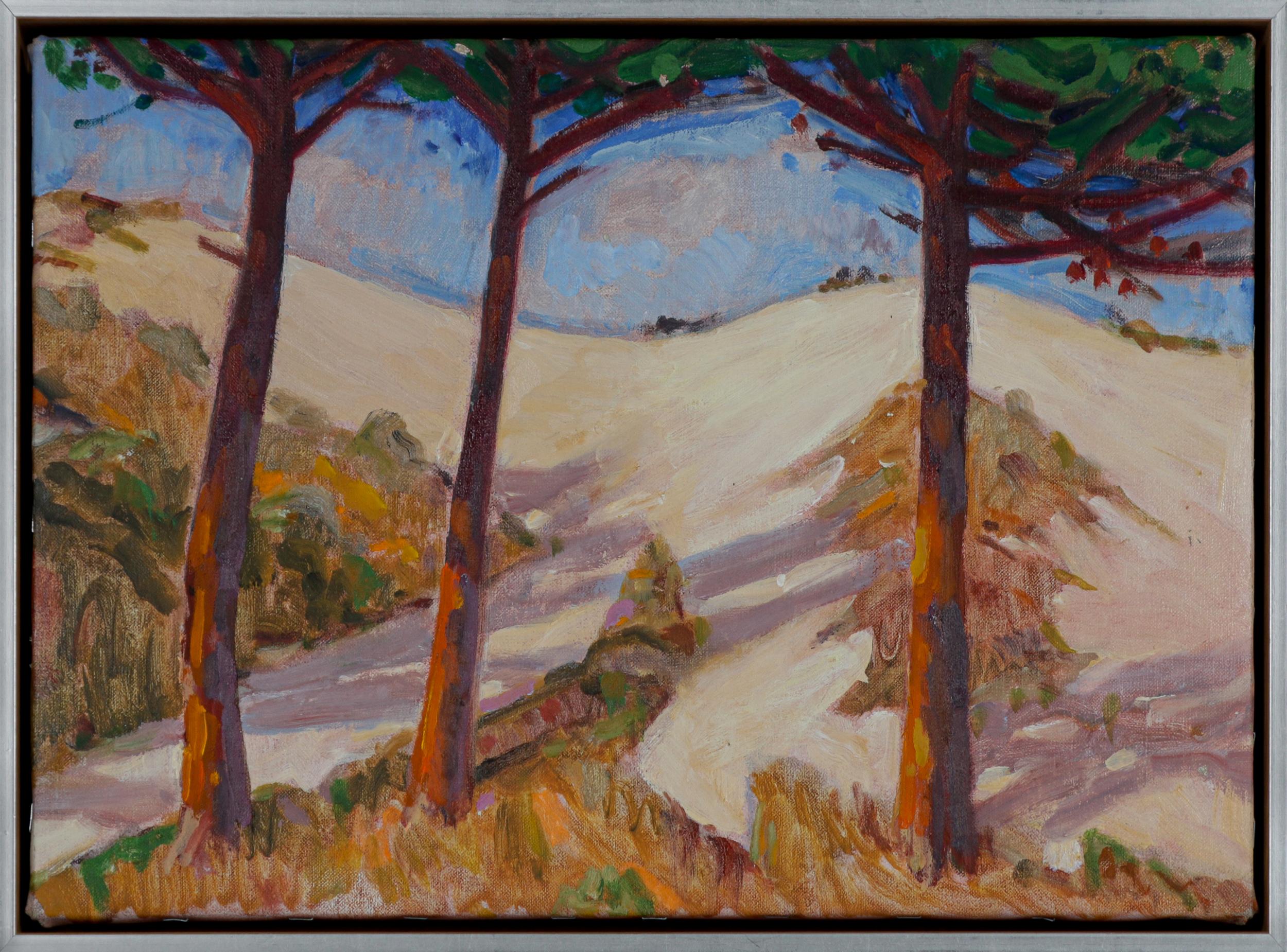 Frederick Pomeroy Landscape Painting - Coastal Sand Dunes & Cypress Mid-Late 20th Century Oil Painting 