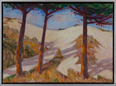 Coastal Sand Dunes & Cypress Mid-Late 20th Century Oil Painting 