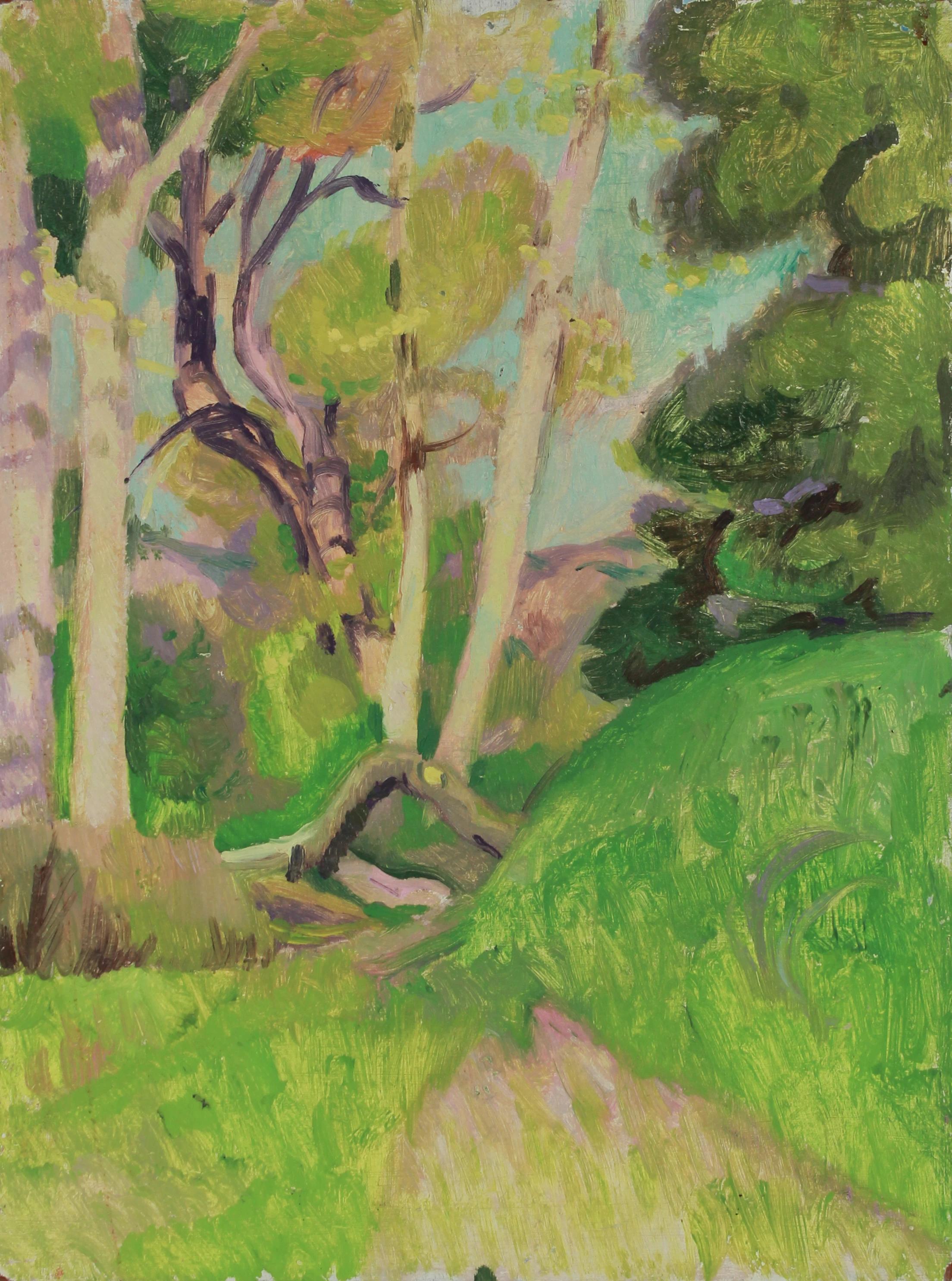 Frederick Pomeroy Landscape Painting - Lush Verdant Hillside Forest 20th Century Oil Painting 