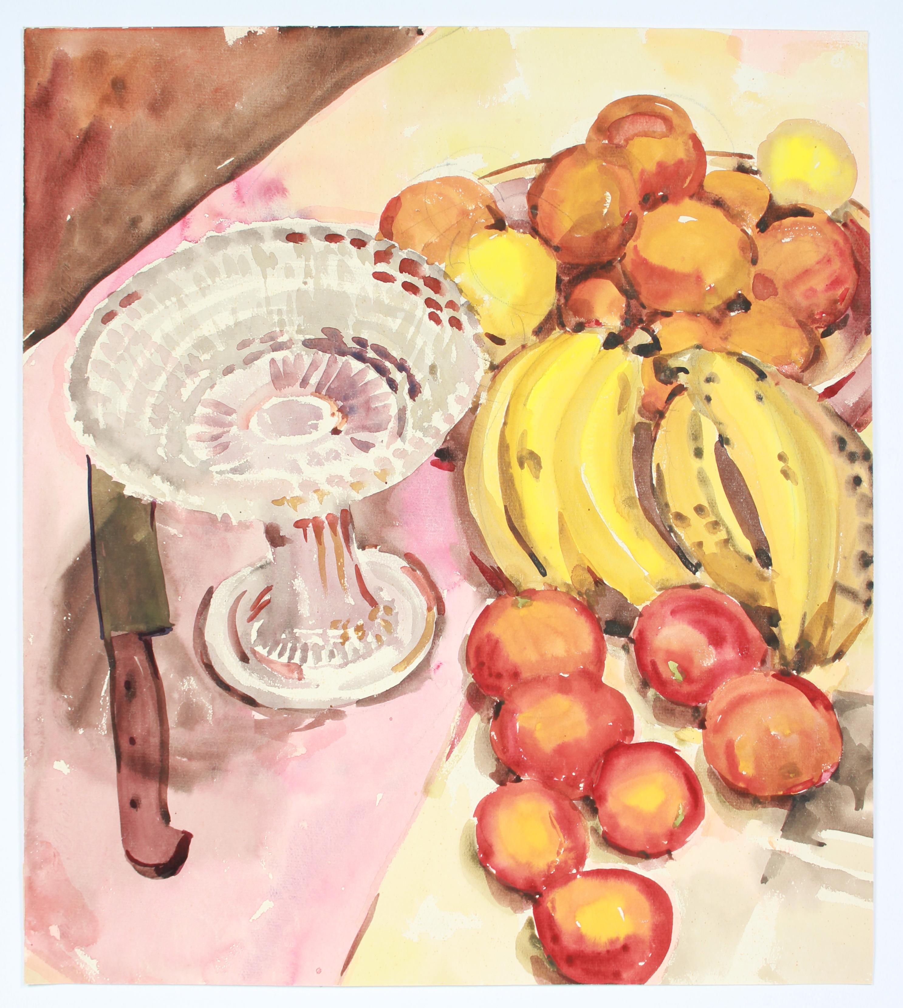 Peaches & Bananas Still Life 20th Century Watercolor