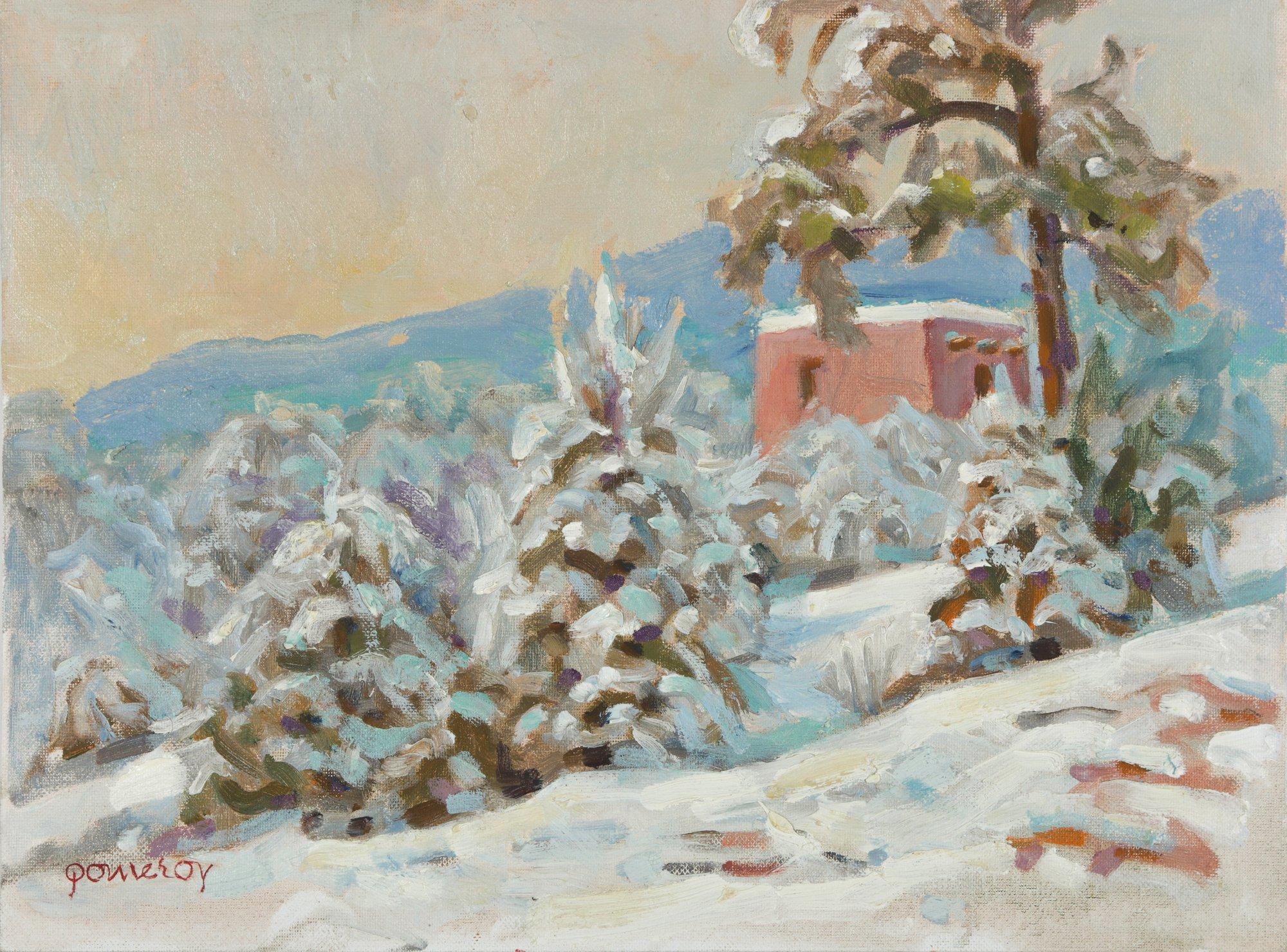 Quiet Snowy Scene 20th Century Oil Painting