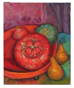 Still Life with Squash & Pear, Oil Painting, Late 20th Century