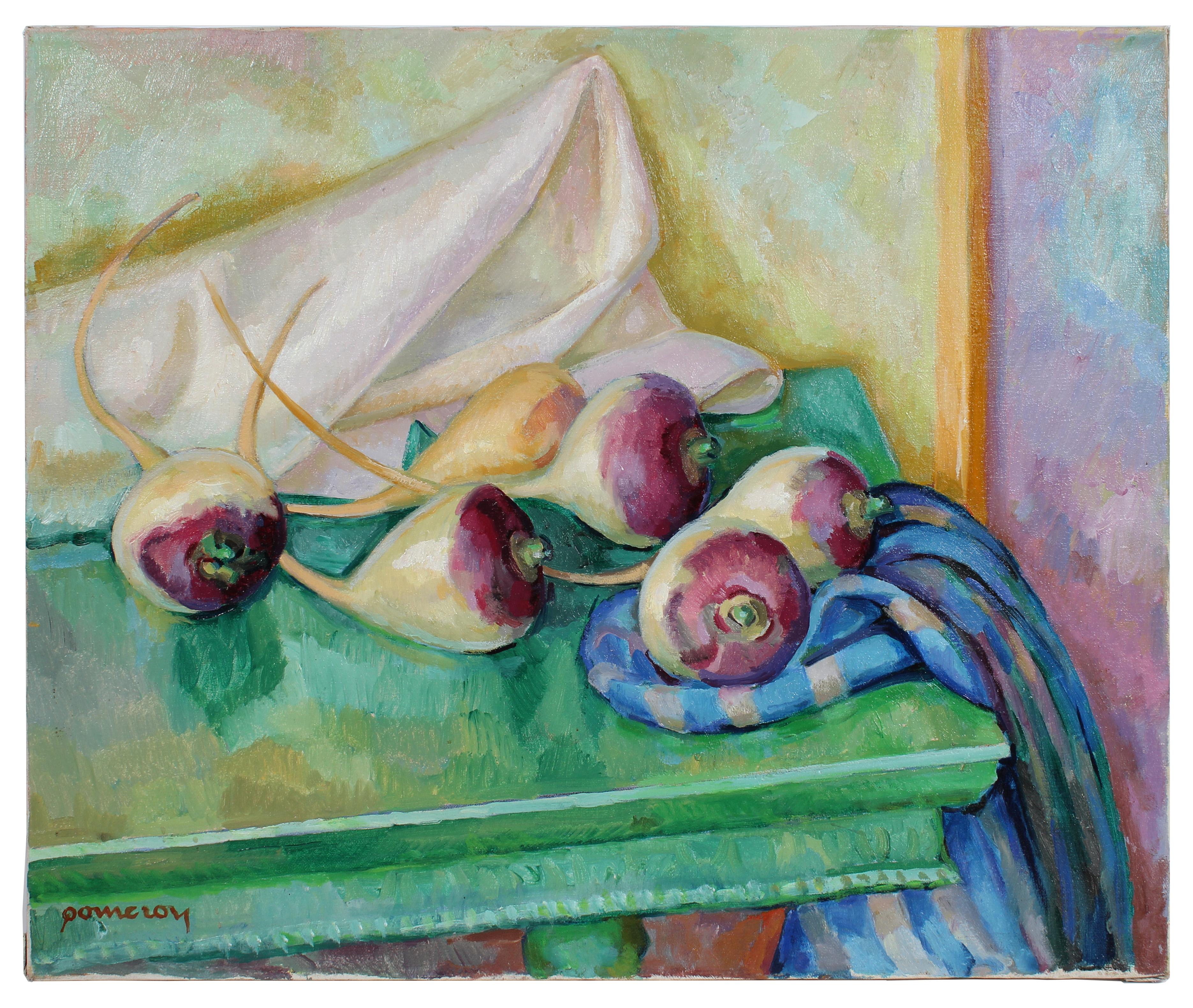 Frederick Pomeroy Still-Life Painting - Still Life with Turnips, Oil on Canvas Painting, Late 20th Century