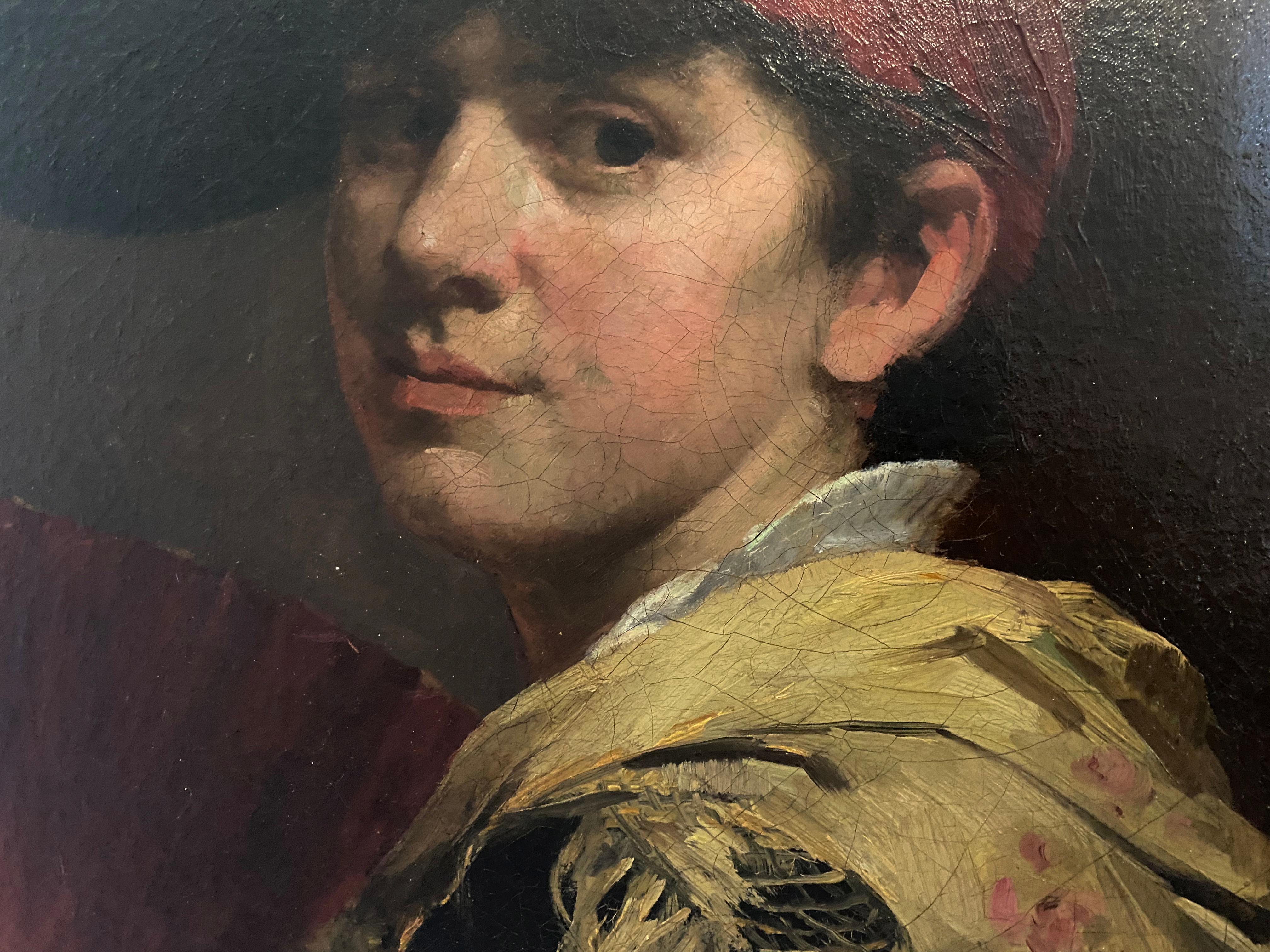 Mujer, chal amarillo y abanico - Painting de Frederick Porter Vinton