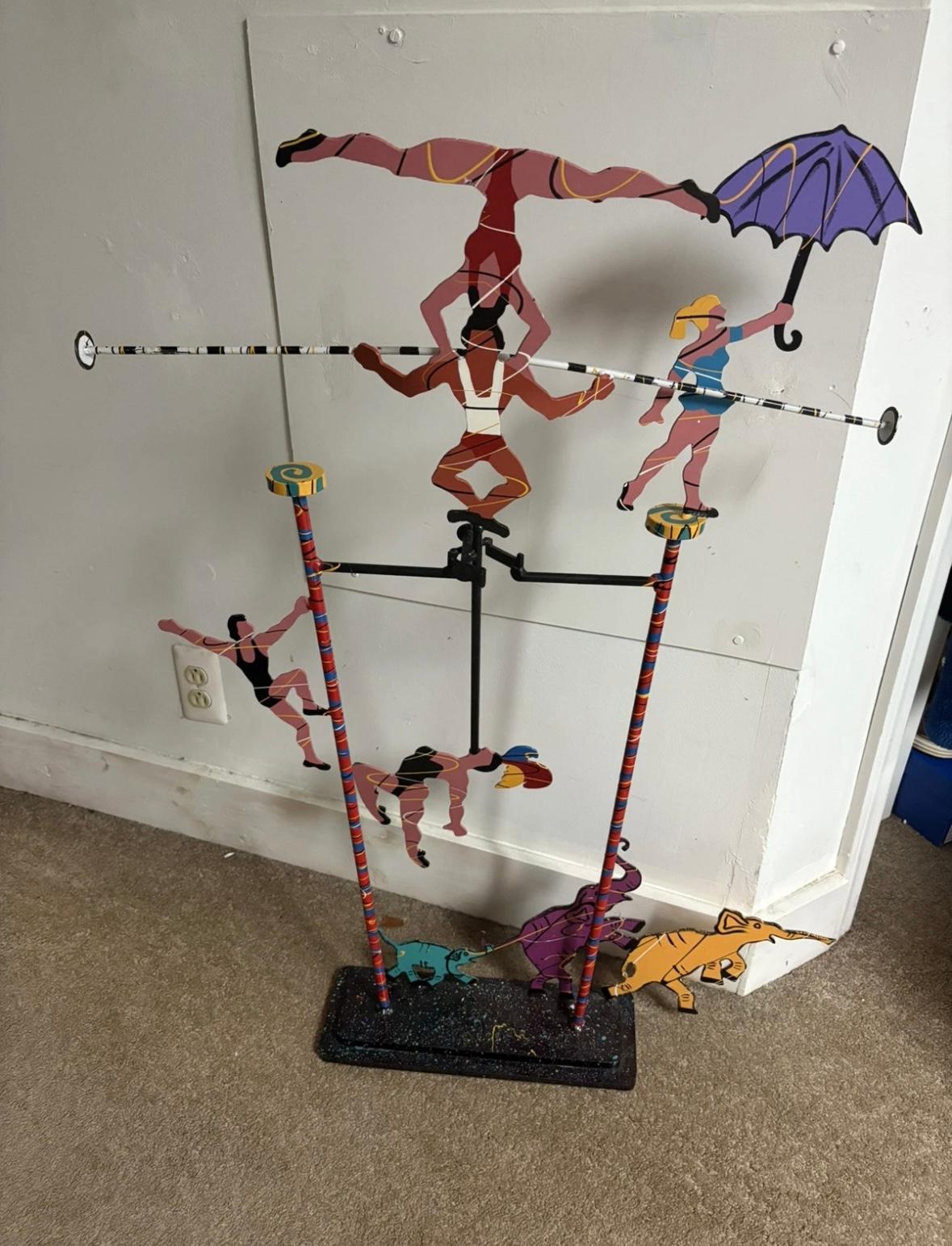 Frederick Prescott Kinetic Sculpture Tight Rope Walkers. In good condition measures 41x36x26 signed.