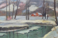 A Winter Scene - Snowy 1930's Landscape in Oil on Canvas, Signed, w/ Exh. Label