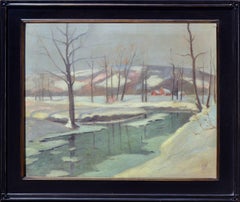 A Winter Scene - Snowy 1930's Landscape in Oil on Canvas, Signed, w/ Exh. Label
