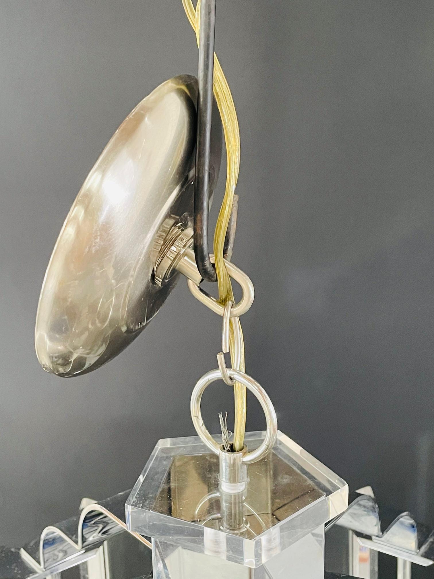 20th Century Frederick Ramond Art Deco Style Glass and Chrome Chandelier or Pendant For Sale