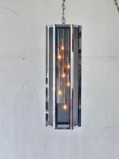 Frederick Ramond Mid-Century Smoked Glass & Chrom Swag / Pendelleuchte / Kronleuchter