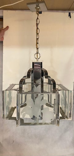 Frederick Raymond Art Deco Revival Chrom & Glas-Kronleuchter