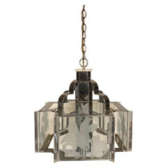 Frederick Raymond Art Deco Revival Chrome and Glass Chandelier