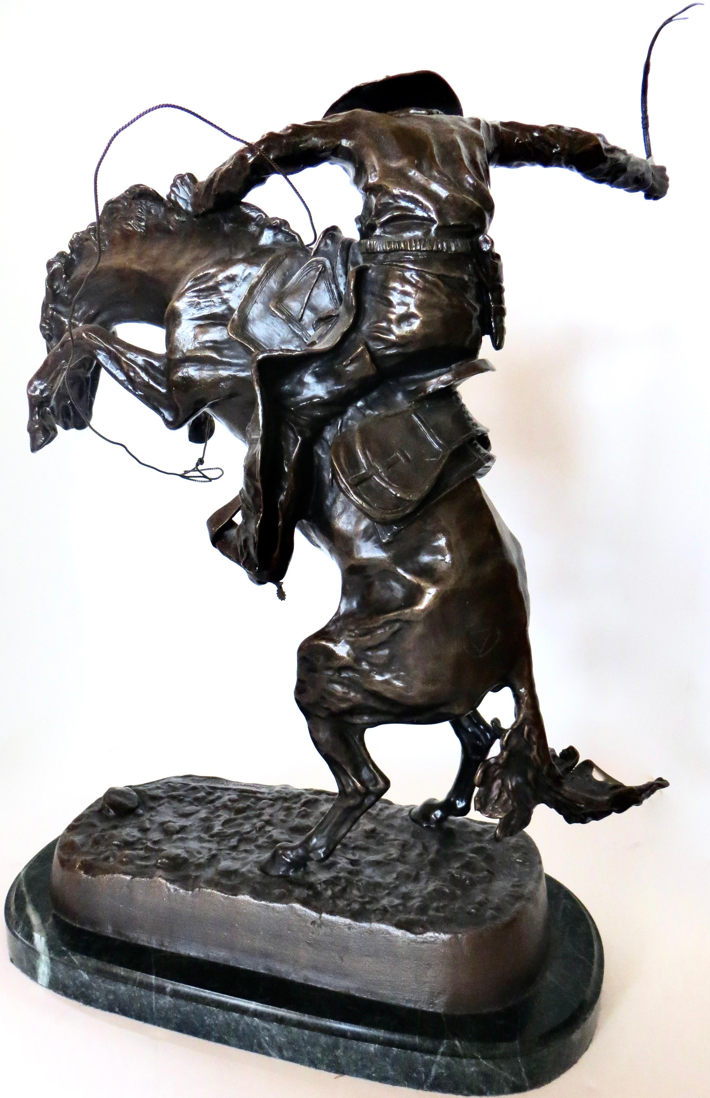 This is a circa 1940's second casting of the iconic bronze by Frederick Remington, entitled 