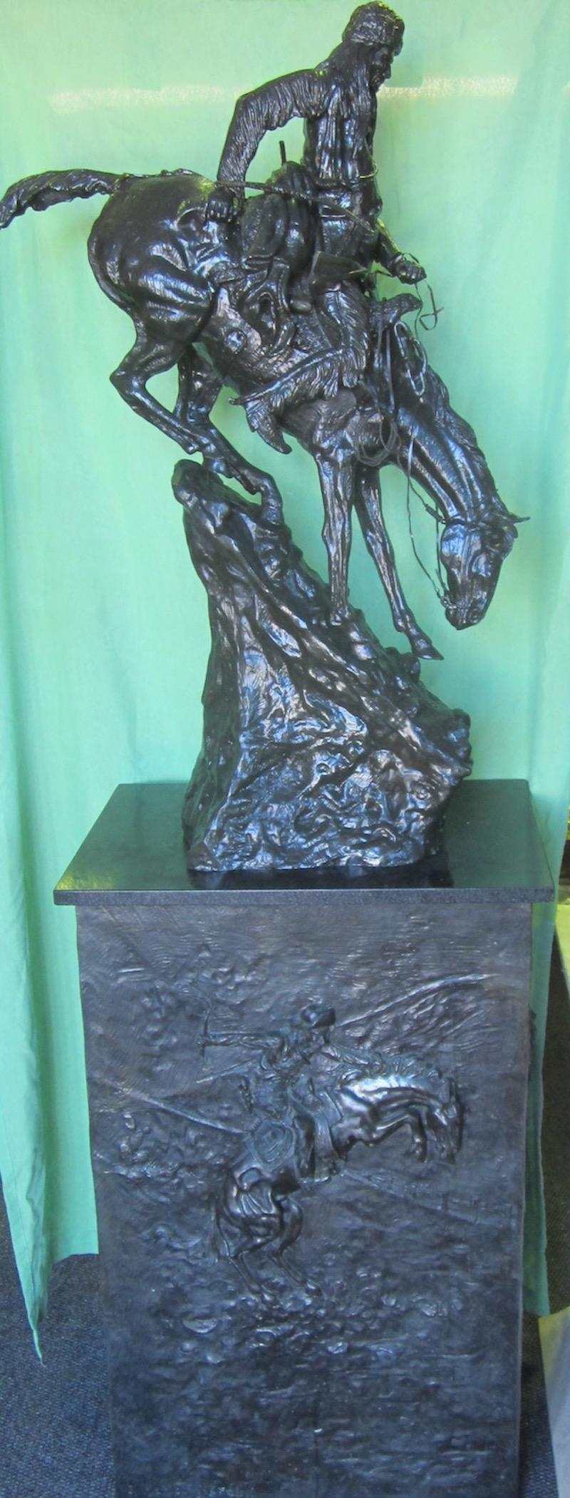 American Classical Frederick Remington Replica Bronze on an Embossed Bronze Plinth