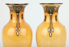 Frederick Rhead Pair Elers Ware Art Nouveau Patterned Tube-Lined Vases