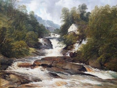 Mill on Ogwen River, North Wales - British Victorian art landscape oil painting