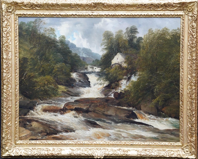 Frederick Richard Lee Landscape Painting - Mill on Ogwen River, North Wales - British Victorian art landscape oil painting