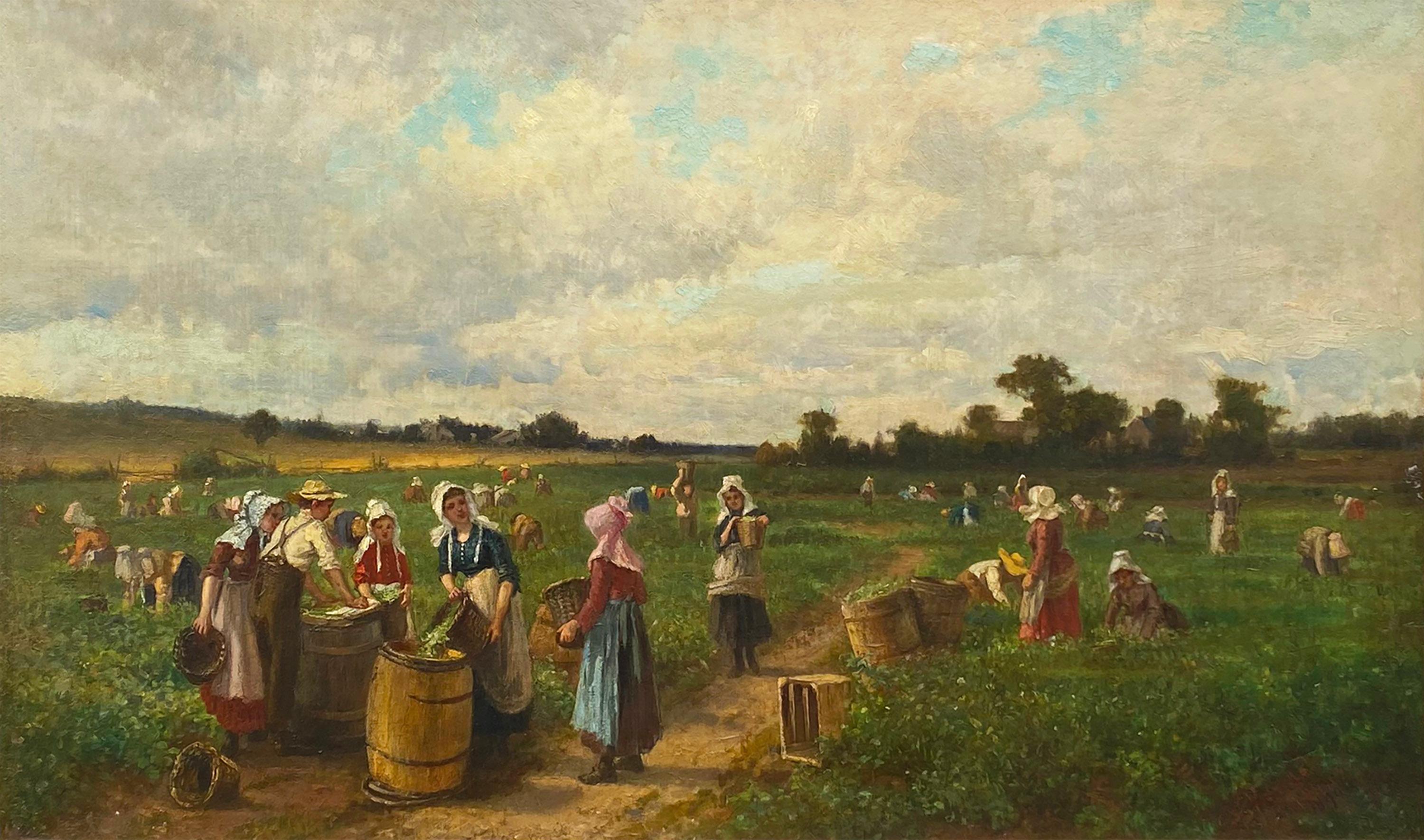 Frederick Rondel Landscape Painting - Bean Picking, New Jersey, 1890