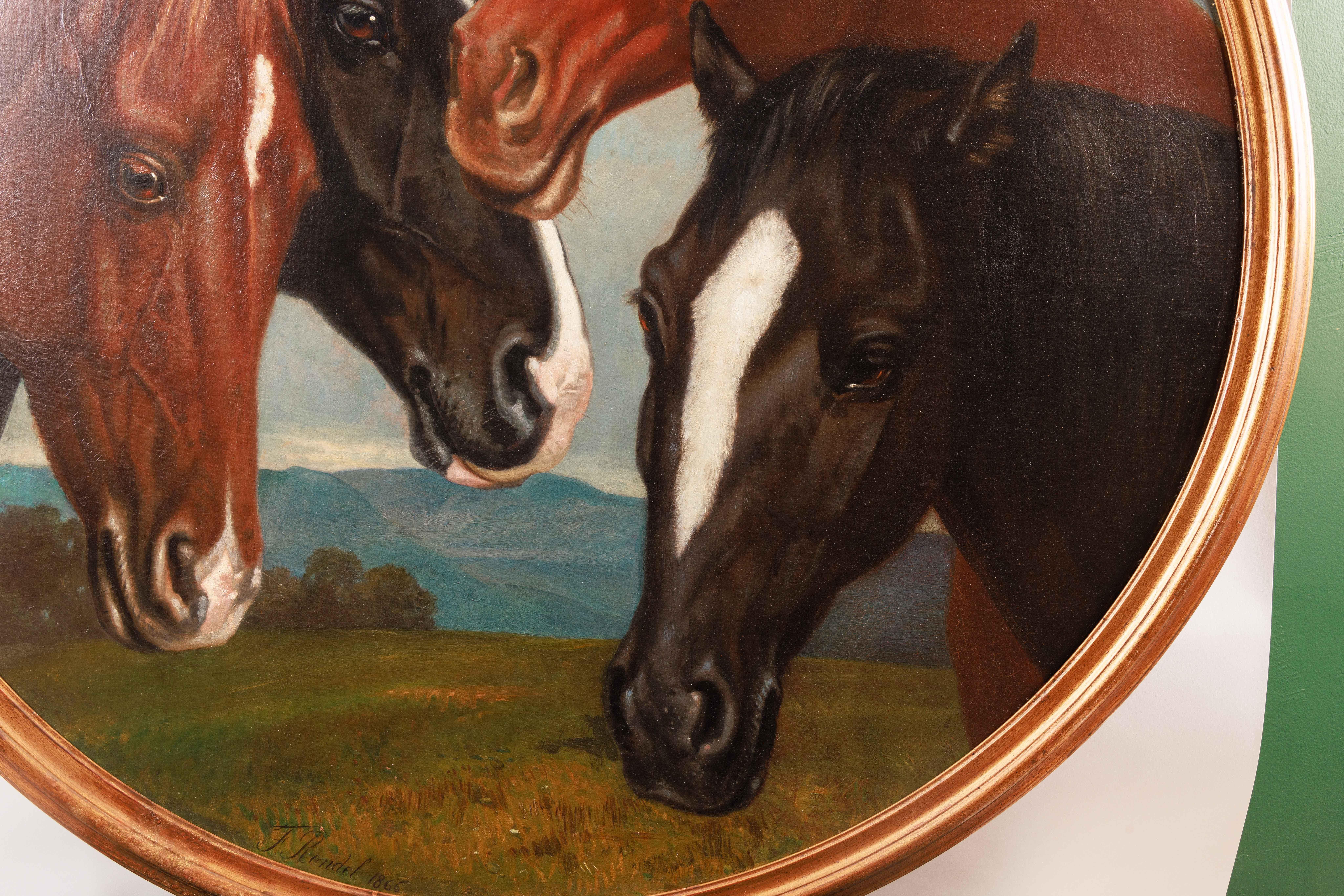 Frederick Rondel (1826-1892) Grande et rare peinture de « Quatre Chevaux »  en vente 2