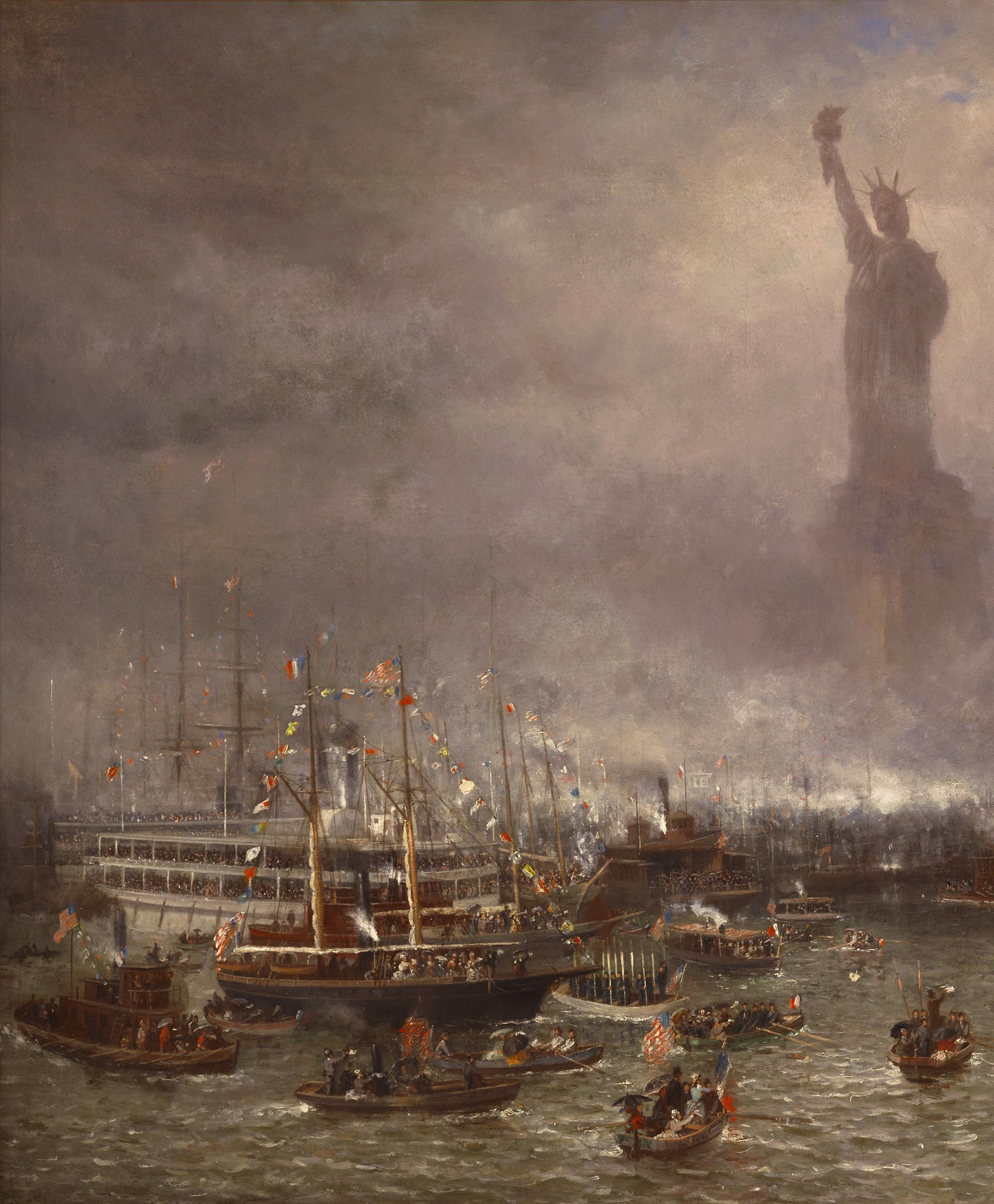 Statue Of Liberty Celebration, October 28, 1886 By Frederic Rondel - Post-Impressionist Painting by Frederick Rondel