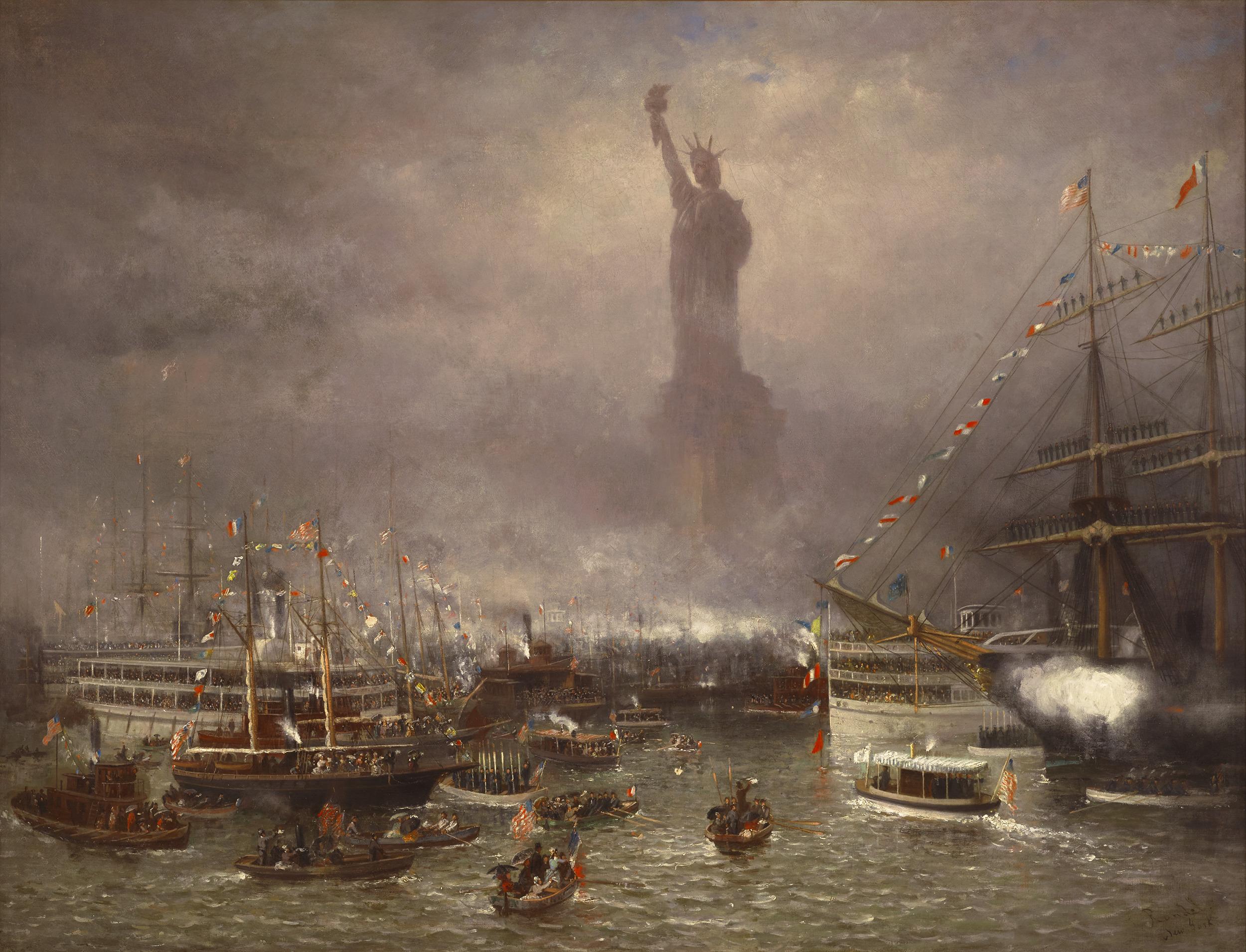 Frederick Rondel Landscape Painting - Statue Of Liberty Celebration, October 28, 1886 By Frederic Rondel