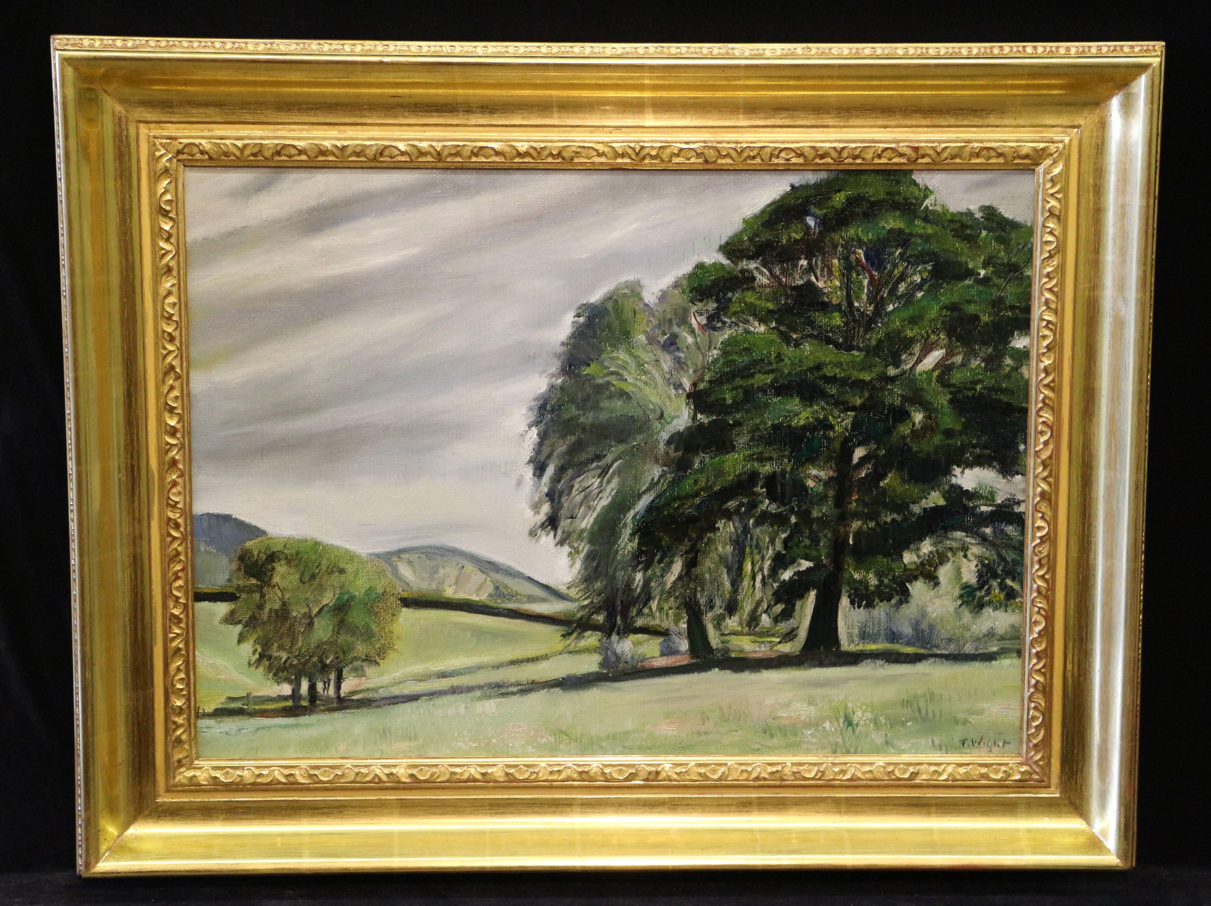 Rolling Hills, Surrey, oil landscape painting of rolling hills in Surrey, UK - Painting by Frederick S. Wight