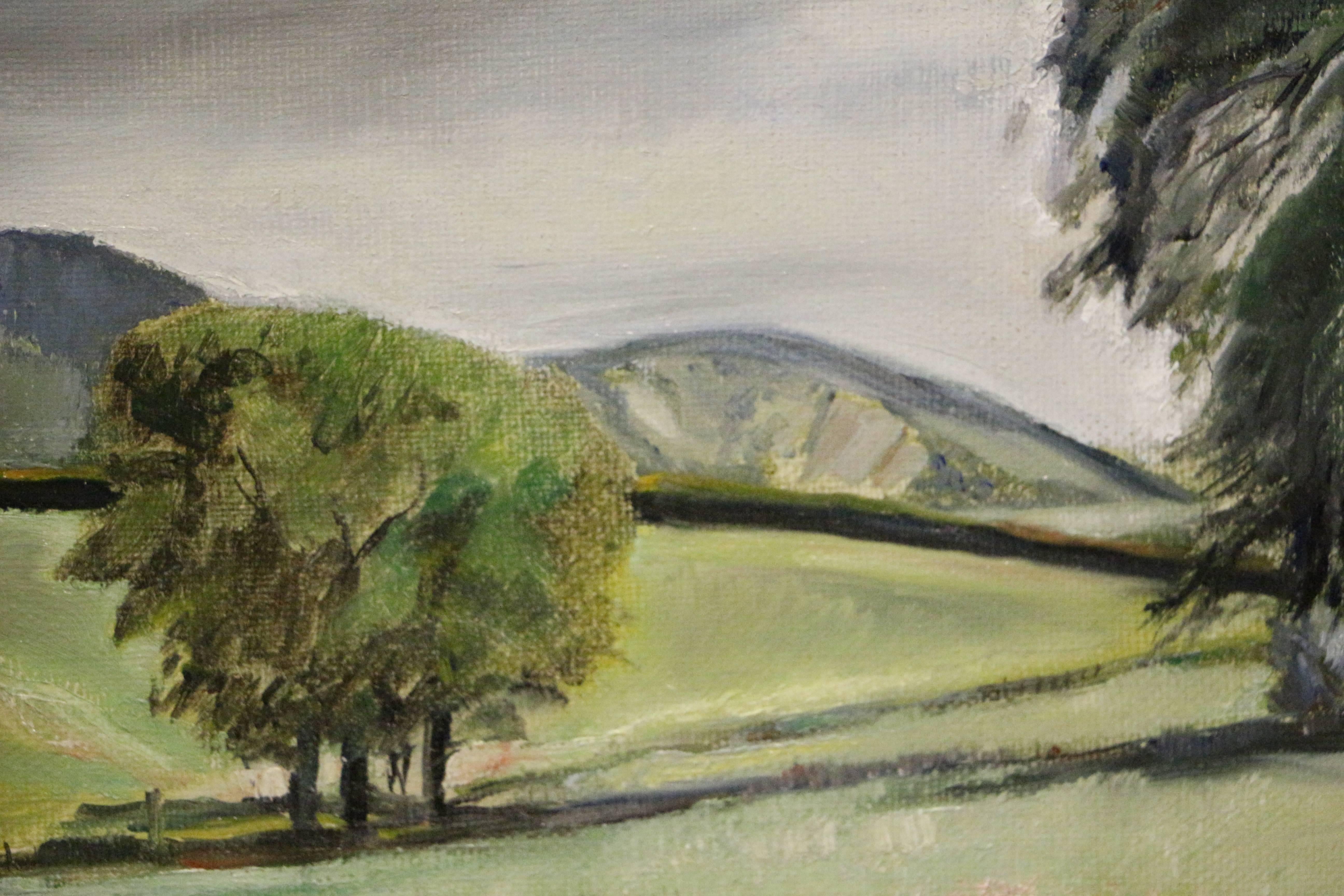 Rolling Hills, Surrey, oil landscape painting of rolling hills in Surrey, UK - Impressionist Painting by Frederick S. Wight