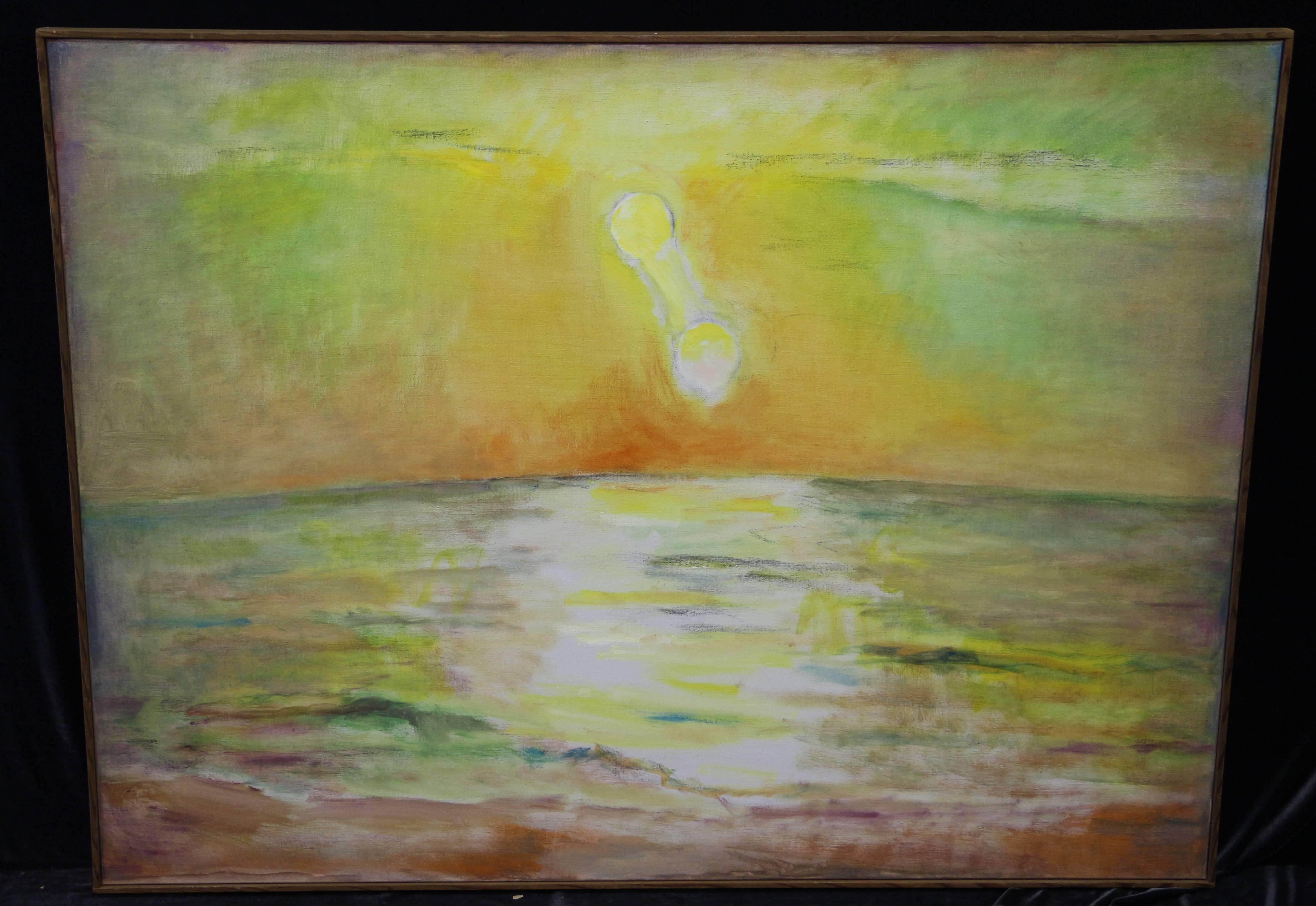 Western Sea, bright and colorful abstract landscape of sun over the sea  - Painting by Frederick S. Wight