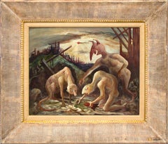 Frederick Shane "Crépuscule de l'histoire" 1947 Peinture à l'huile surréaliste, signée