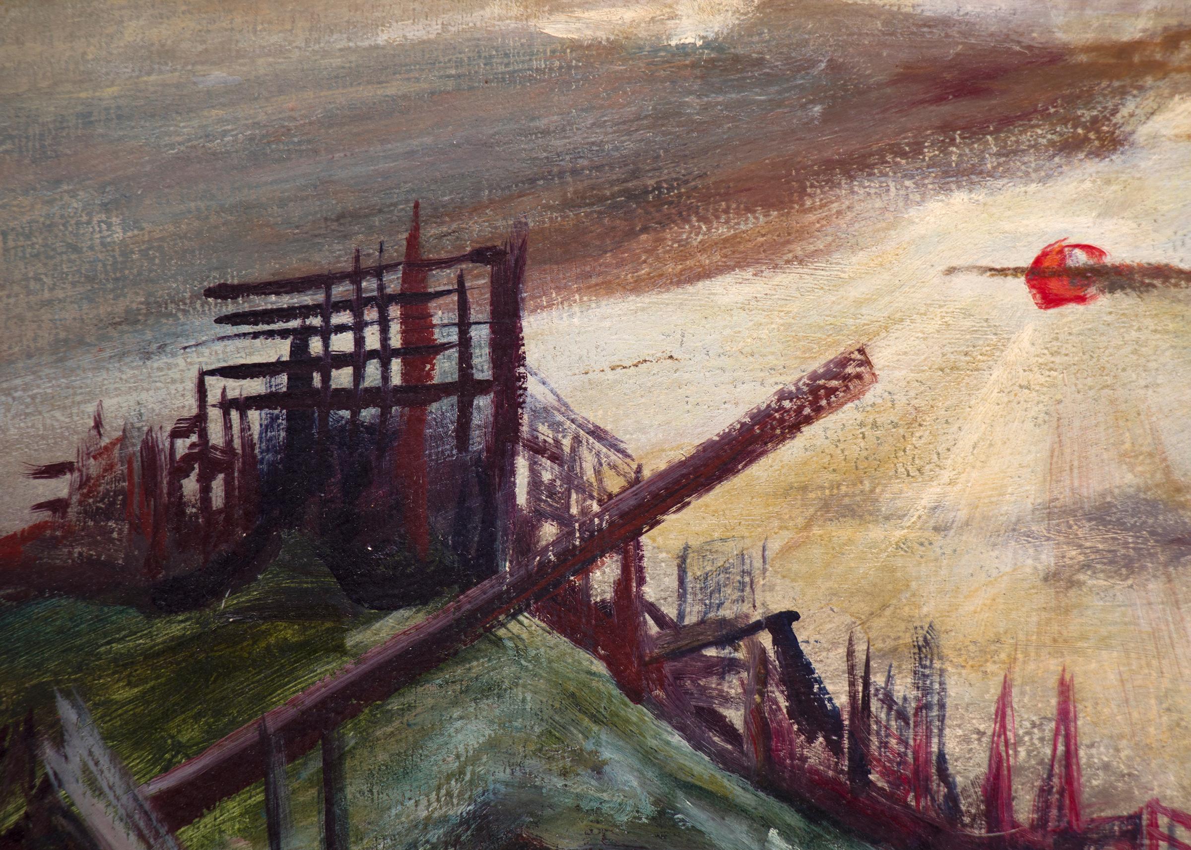 Crepúsculo de la Historia, década de 1940 Pintura al óleo figurativa modernista estadounidense original - Figurative Painting Marrón de Frederick Shane