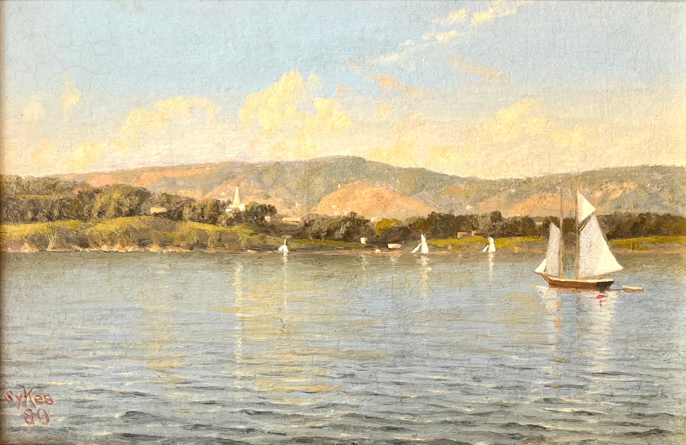Paisaje en miniatura de velero al óleo - Painting de Frederick Sykes